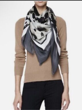 Burberry Black and White Animal Print Silk Square Scarf